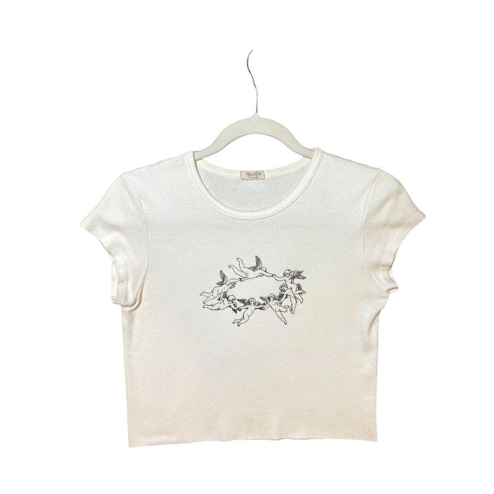 Brandy Melville John Galt Flying Angels in a Circle Tee Shirt SIZE OS T-shirt, F